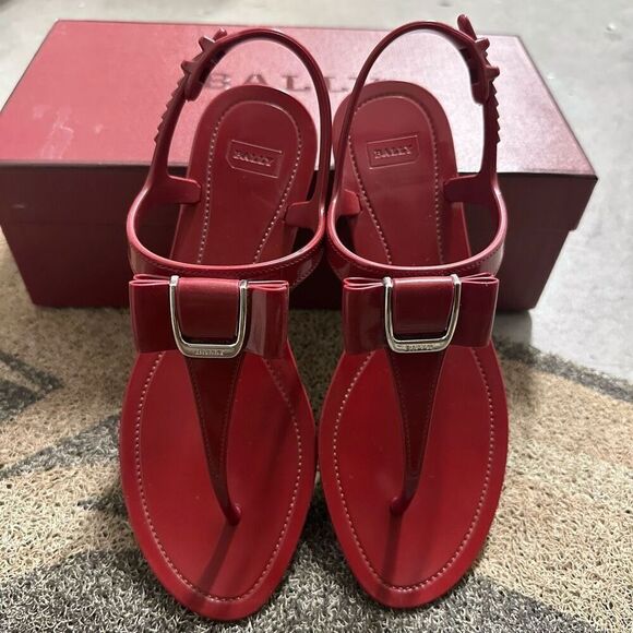 Bally Red Patent Sandals Size 6.5/37 In Box - Picture 2 of 6